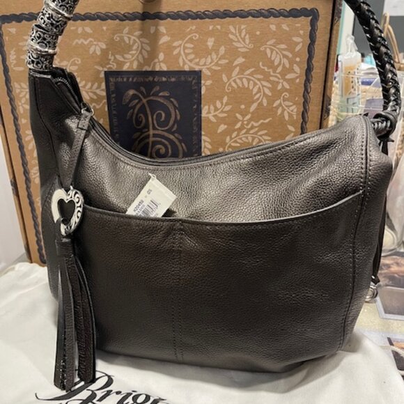 Brighton Barbados Hobo Bag in Pewter OS zip top dust bag pockets - Picture 1 of 5